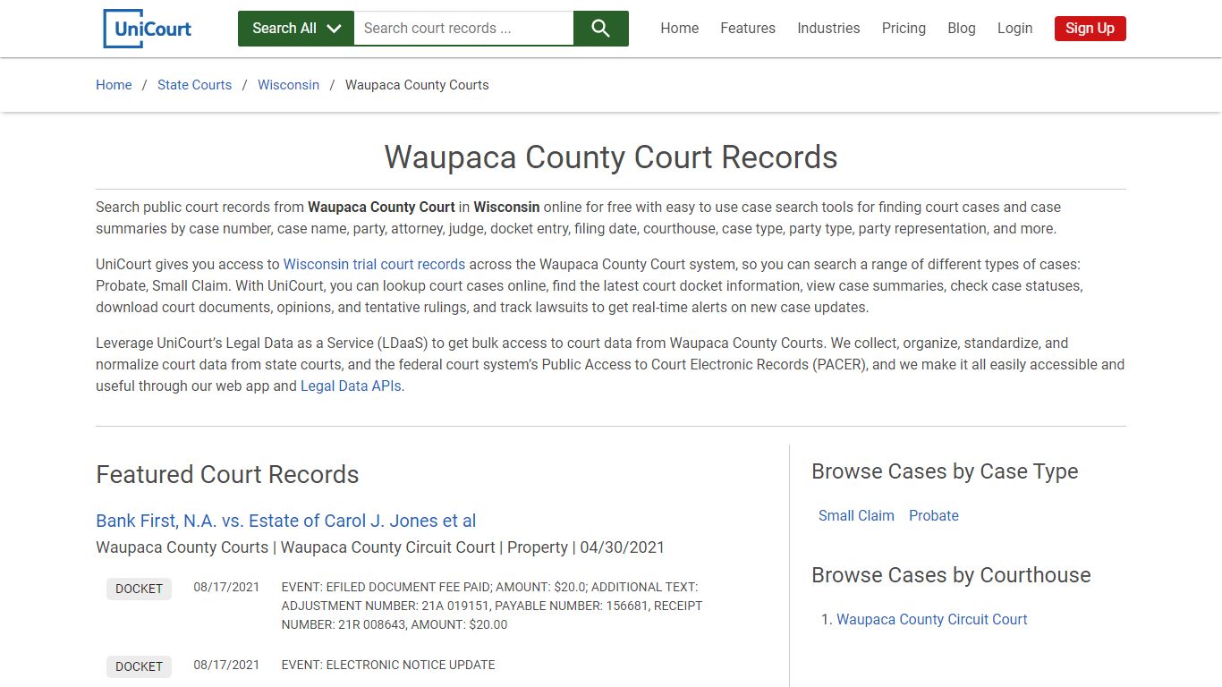 Waupaca County Court Records | Wisconsin | UniCourt